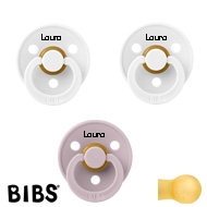 BIBS Colour Sutter med navn str2 , 2 White, 1 Dusky Lilac, Runde latex
